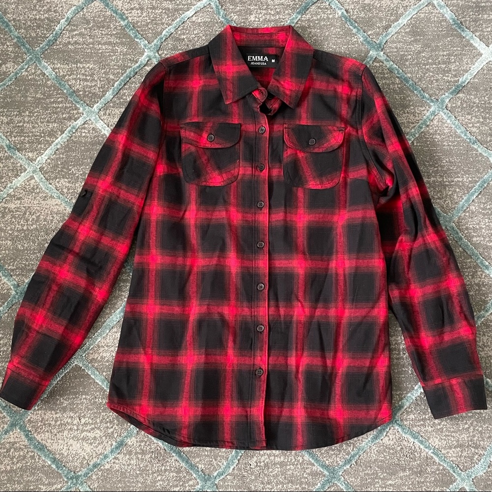 Emma Jeans USA Red Plaid Flannel Top